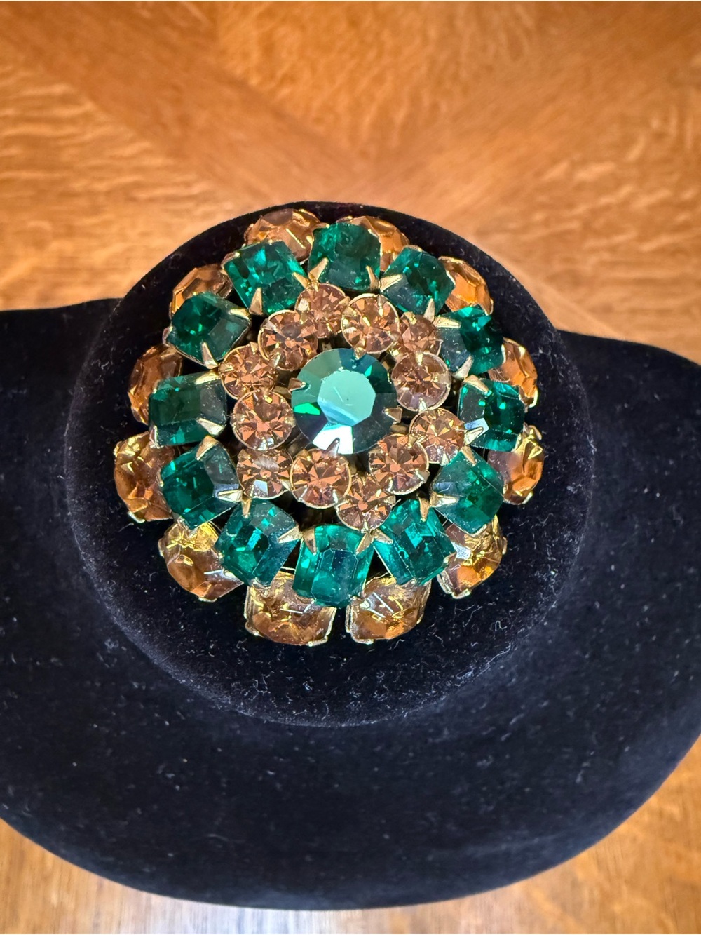 Emerald and Topaz vintage Crystal Floral Statement Brooch - Unbranded